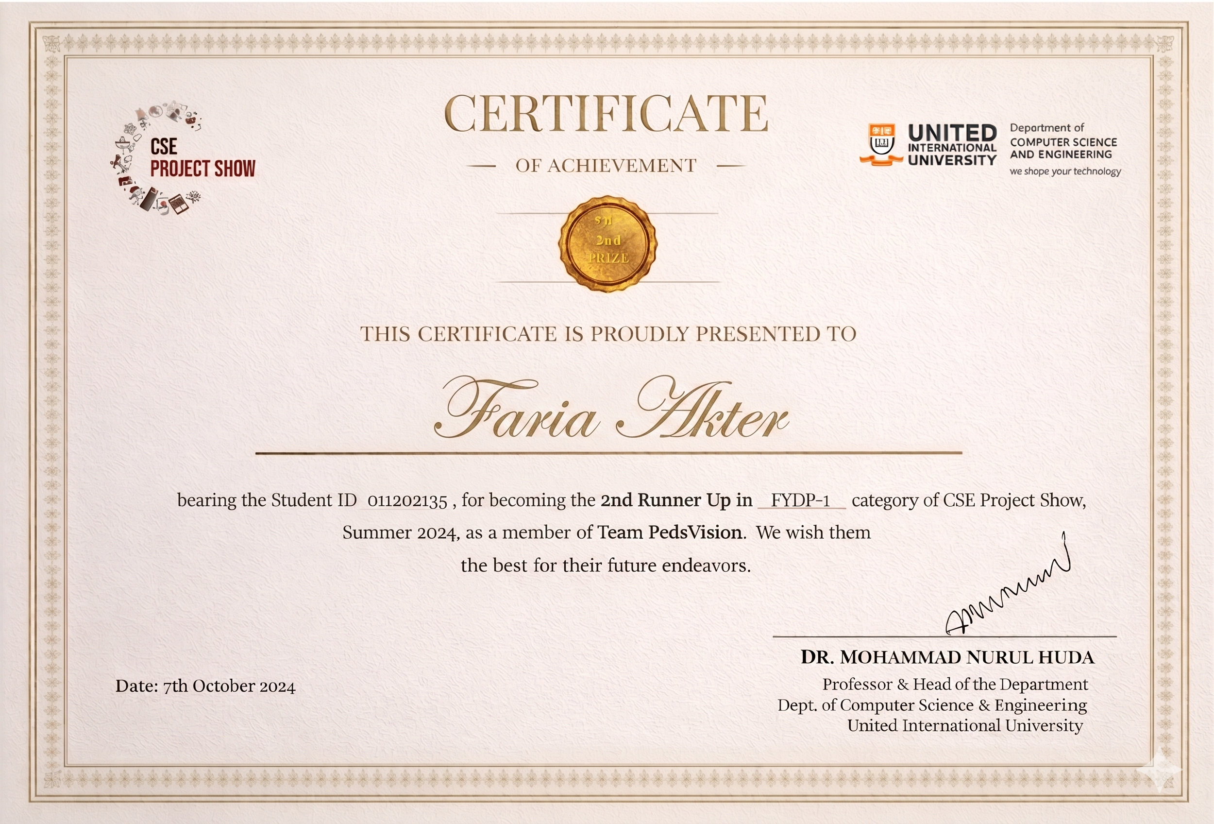 2nd Runner Up - Final Year Design Project
